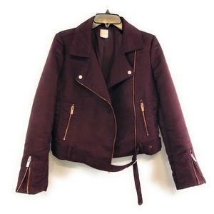 Lauren Conrad Burgundy Faux Suede Moto Jacket